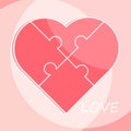 Valentine jigsaw love heart puzzle pieces flat vector Royalty Free Stock Photo