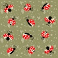 Valentine ladybug with hearts seamless pattern - vector