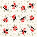 Valentine ladybug with hearts seamless pattern - vector