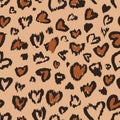 Valentine Leopard or cheetah seamless pattern. Trendy animal print. Spotted hearts imitate jaguar fur. Vector background for Royalty Free Stock Photo