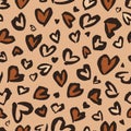 Valentine Leopard or cheetah seamless pattern. Trendy animal print. Spotted hearts imitate jaguar skin. Vector background for Royalty Free Stock Photo