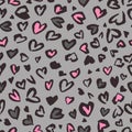 Valentine Leopard or cheetah seamless pattern. Trendy animal print. Spotted jaguar skin heart shaped. Vector background for fabric
