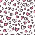 Valentine Leopard or cheetah seamless pattern. Trendy animal print. Spotted pink and dark gray hearts imitate jaguar skin. Vector