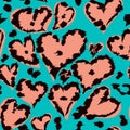 Valentine leopard or jaguar seamless pattern. Trendy animal print spotted cheetah fur heart shaped vector. Valentines Day. Simple Royalty Free Stock Photo