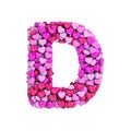 Valentine letter D - Capital 3d heart font - suitable for Valentine`s day, romantism or passion related subjects