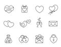 valentine line icon set. heart, love relationship and romantic symbols. valentines day design Royalty Free Stock Photo