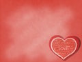 Valentine in Love Background. Red Paper Cut in Heart Like Shape Card with Various Style Love Words on Red Background