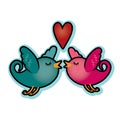 Valentine love birds with heart teal blue and magenta pink