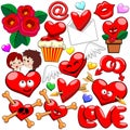 Valentine Love Heart Doodles Cute Valentine`s Day Characters Icons Vector