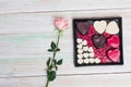 Valentine love heart gift box chocolate rose wood Royalty Free Stock Photo