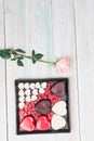 Valentine love heart gift box chocolate rose wood Royalty Free Stock Photo