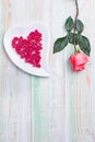 Valentine love heart gift chocolate dish rose wood Royalty Free Stock Photo