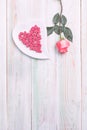 Valentine love heart gift chocolate dish rose wood Royalty Free Stock Photo