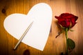 Valentine Love Heart Shaped Note With Pen And Rose Royalty Free Stock Photo