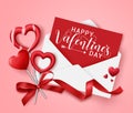 Valentine love letter vector background design. Happy valentines day greeting text in card with white envelope. Royalty Free Stock Photo