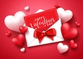 Valentine love letter vector design. Happy valentines greeting card or love letter with ribbon and heart elements.