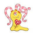 Valentine love monster cyclop girl with candy heart. Isolated cartoon illustration. Royalty Free Stock Photo