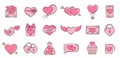 valentine and love pink icon set. heart and romantic symbols. vector elements for valentines day design Royalty Free Stock Photo