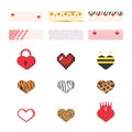 Valentine love tape washi sticker strips for text decoration. Set of animal colorful patterned washi tape. Vector illustration Royalty Free Stock Photo