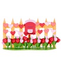 Valentine mailbox with Cute Picket Fence Garland adorned with heart-shaped on a transparent background, 3D rendering