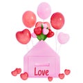Valentine mailbox with Heart Balloon Bouquet on a transparent background, 3D rendering