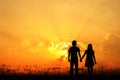 Valentine Man and Woman love silhouette in sunset