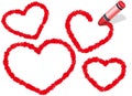 Crayon Heart-Shaped Frames Set Isolated On A White Background.