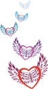 Valentine. Multicolored hearts symbolizing love, fly on the patterned wings of love on the day of Saint Valentine