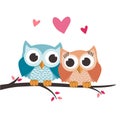 Valentine owls in love on a tree Royalty Free Stock Photo