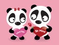 Valentine Pandas holding hearts Royalty Free Stock Photo