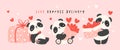 Valentine Pandas Love Delivery Cartoon animal Hand drawn Illustration banner