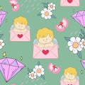 Valentine party doodle cupid seamless pattern charracter cartoon for wedding card, valentine \'s day, interior design