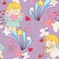 Valentine party doodle cupid seamless pattern charracter cartoon for wedding card, valentine \'s day, interior design