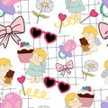 Valentine party doodle cupid seamless pattern charracter cartoon for wedding card, valentine \'s day, interior design