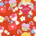 Valentine party doodle cupid seamless pattern charracter cartoon for wedding card, valentine \'s day, interior design