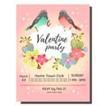 Valentine party invitation card with bird couple Royalty Free Stock Photo