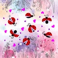 Ladybug with hearts and flowers pattern