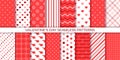 Valentine pattern. Seamless background. Red prints with heart, dot, stripes, check. Set cute textures Royalty Free Stock Photo