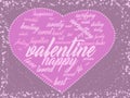 Valentine pink card heart word cloud