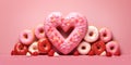 Heart shaped donut. Valentine\'s Day in February. Decorations for the day of love. Valentine Strawberry