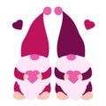 Valentine pink gnomes whith smal hearts on white background. Vector cute clip art element