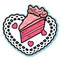 Valentine pink layered love cake icing heart candies white doily
