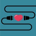 Male and Female plug to connect for love and heart for Valentine`s day