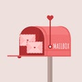 Valentine post. Mailbox with love letters. Cute design concept for Valentines day.