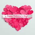 Valentine postcard, romantic text on pink paper hearts background Royalty Free Stock Photo