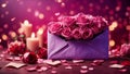 valentine poster. envelope with roses. love and romantic