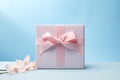 Valentine present box with shiny ribbon and flower, Valentines day and Mothers day promotion offer concept. generative ai