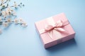 Valentine present box with shiny ribbon and flower, Valentines day and Mothers day promotion offer concept. generative ai