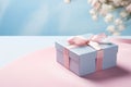 Valentine present box with shiny ribbon and flower, Valentines day and Mothers day promotion offer concept. generative ai