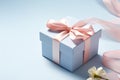 Valentine present box with shiny ribbon and flower, Valentines day and Mothers day promotion offer concept. generative ai